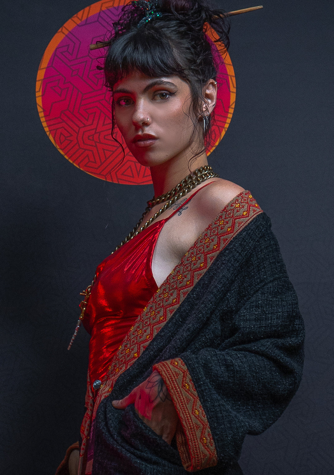 Open Kimono / Chanel Woven Border - Black NAGALAND
